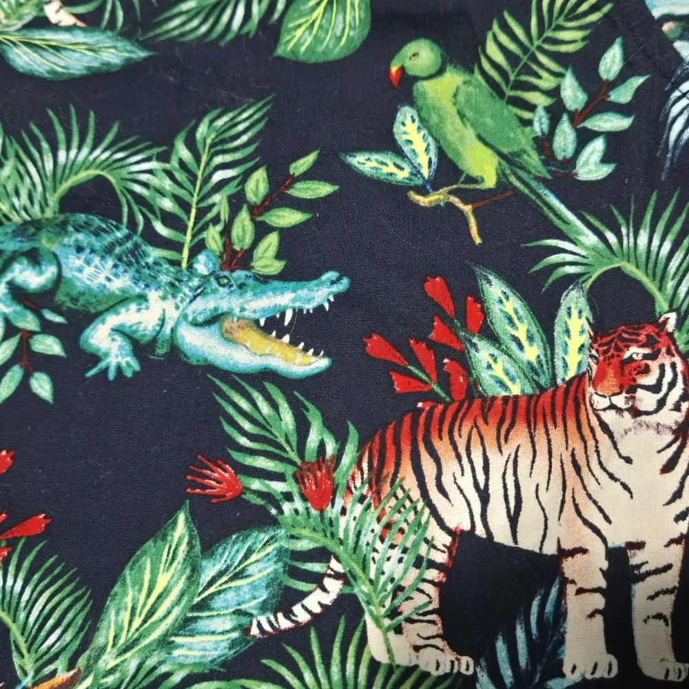 TCP toddler Hawaiian jungle animals button down shirt, tiger parrot crocodile 3T